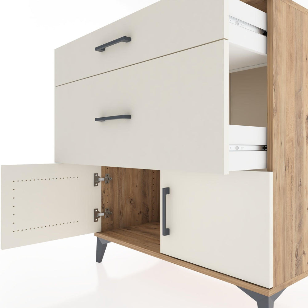 Woodntry Modüler Şifonyer Çam 88x44x84 cm Kapaklı ve Çekmeceli KC116-3