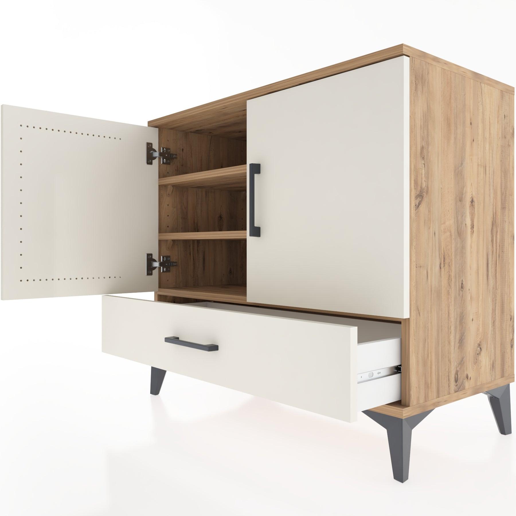 Woodntry Modüler Şifonyer Çam 88x44x68 cm Kapaklı ve Çekmeceli KC1-3