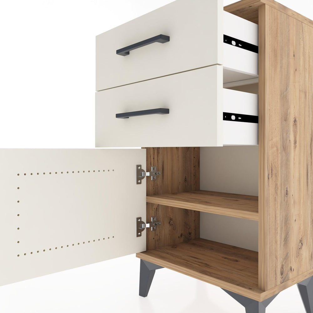 Woodntry Modüler Komodin İki Çekmece ve Kapaklı 44x30x68 cm Çam - Woodntry