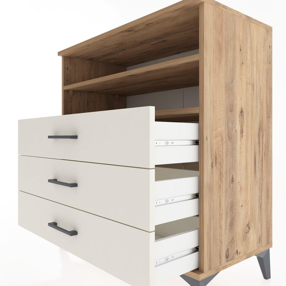 Woodntry Modüler Şifonyer Çam 88x44x84 cm Çekmeceli ve Raflı CR17-3