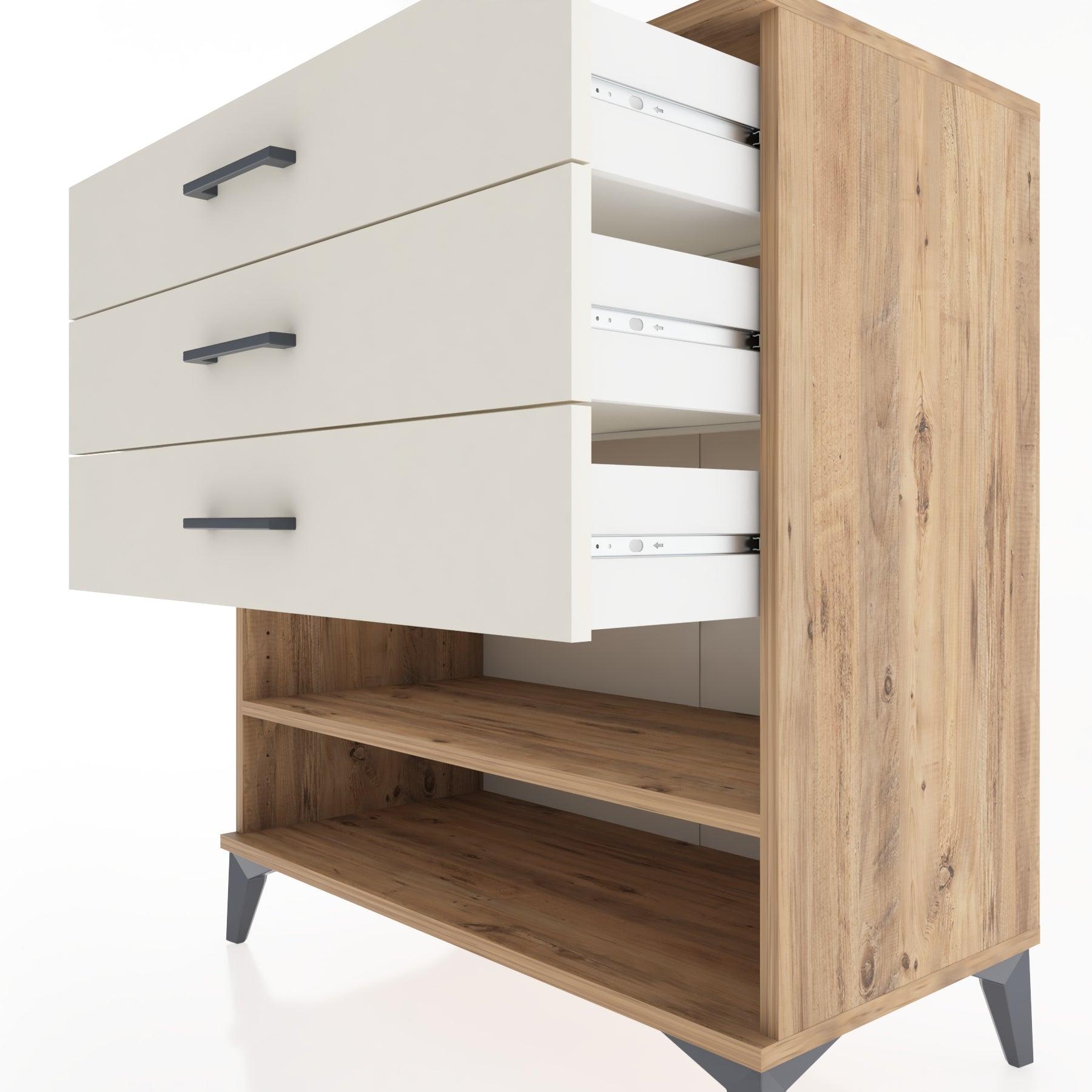 Woodntry Modüler Şifonyer Çam 88x44x84 cm Çekmeceli ve Raflı CR12-3