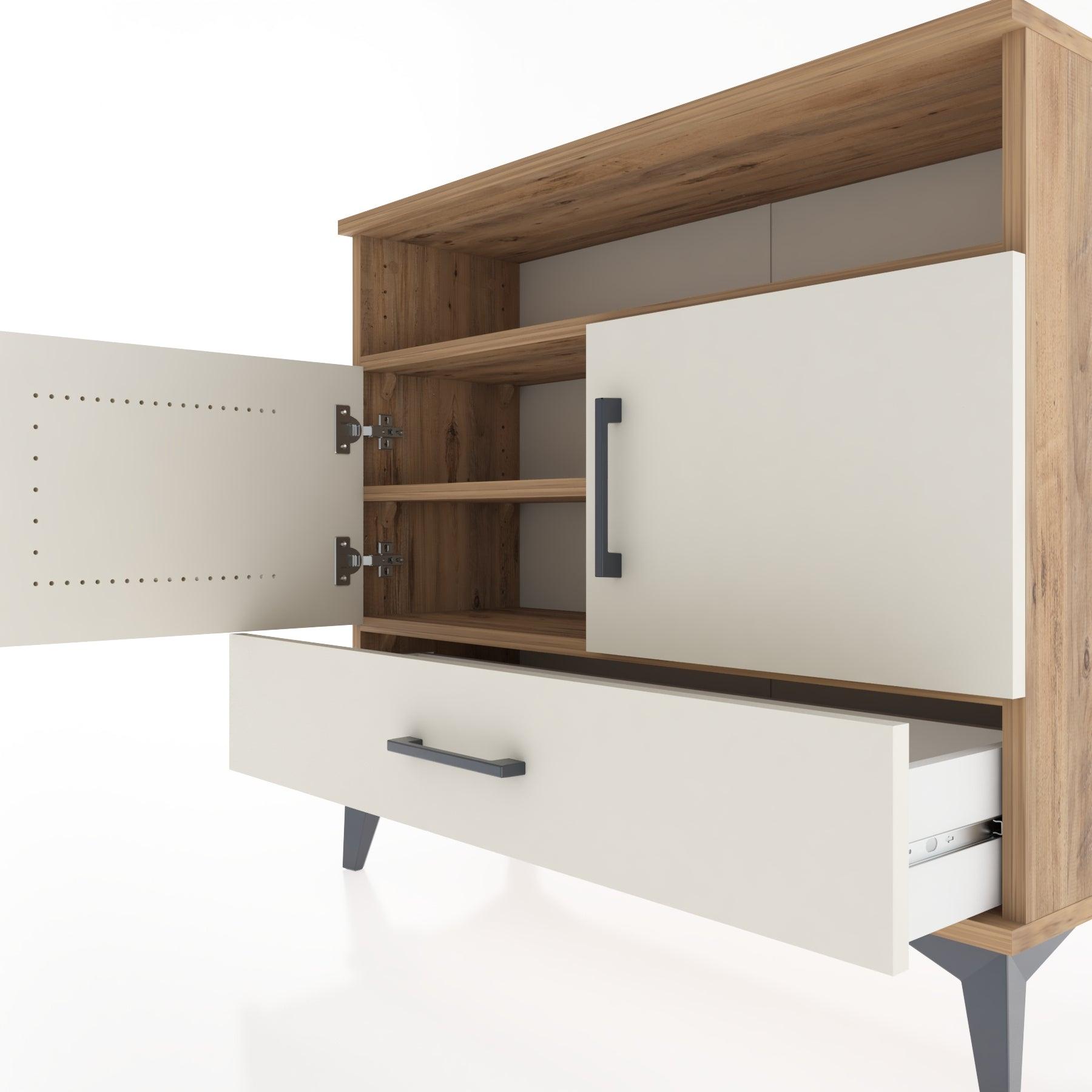 Woodntry Modüler Şifonyer Raf Kapak Çekmeceli 88x30x68 cm Çam - Woodntry
