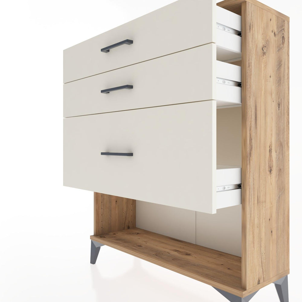 Woodntry Modüler Şifonyer Çam 88x30x94 cm Çekmeceli ve Raflı CR15-3