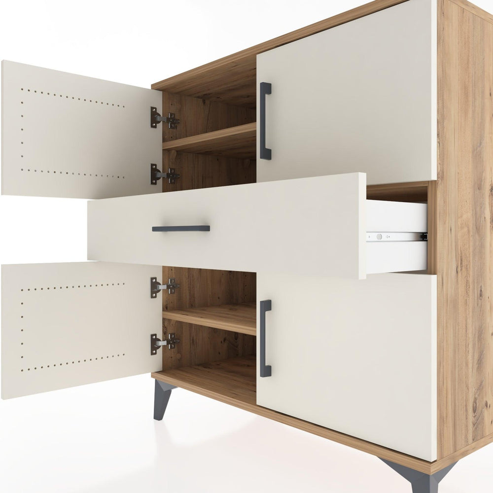 Woodntry Modüler Şifonyer Çam 88x44x84 cm Kapaklı ve Çekmeceli KC101-3