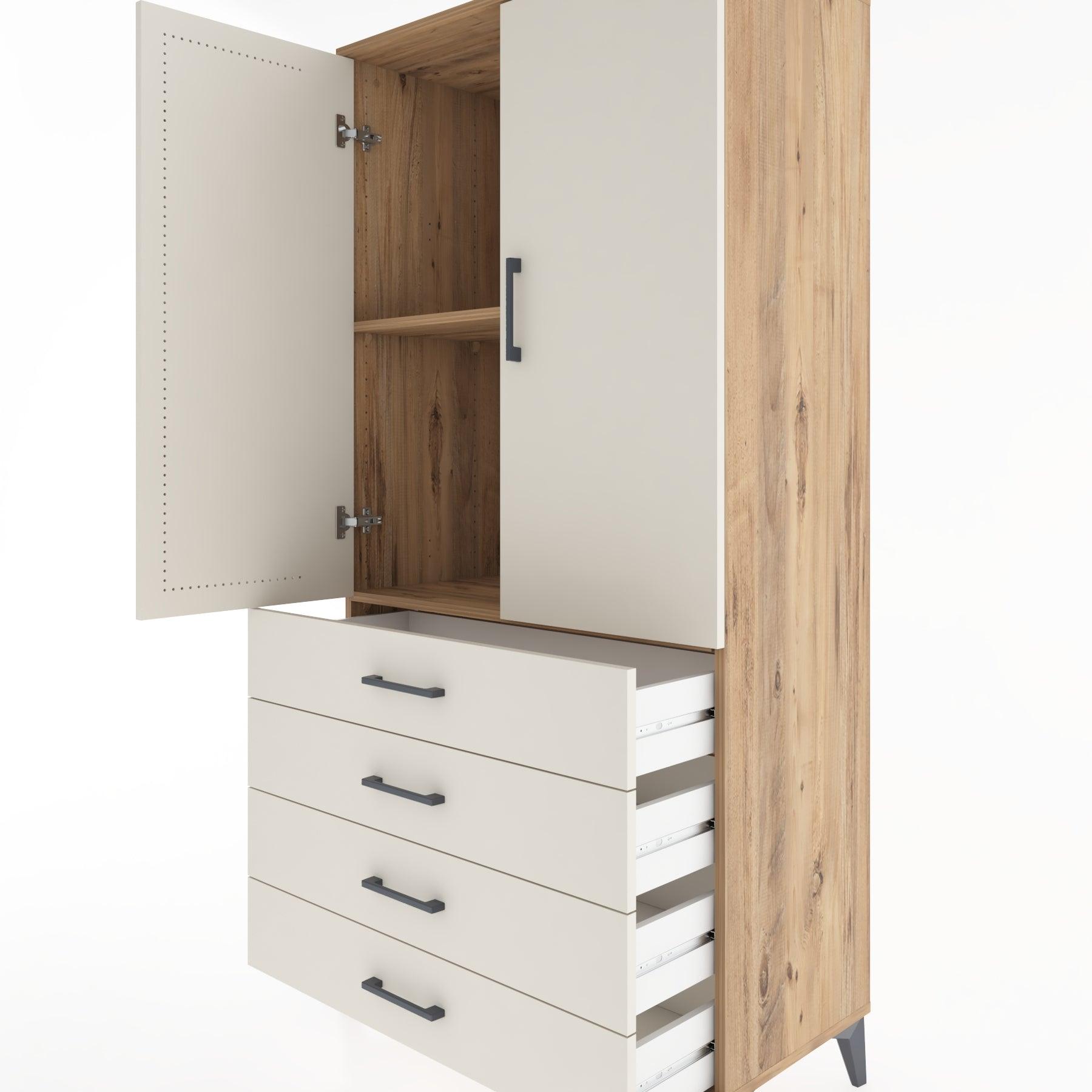 Woodntry Modüler Dolap Çam 88x44x170 cm Kapaklı ve Çekmeceli KC5-3
