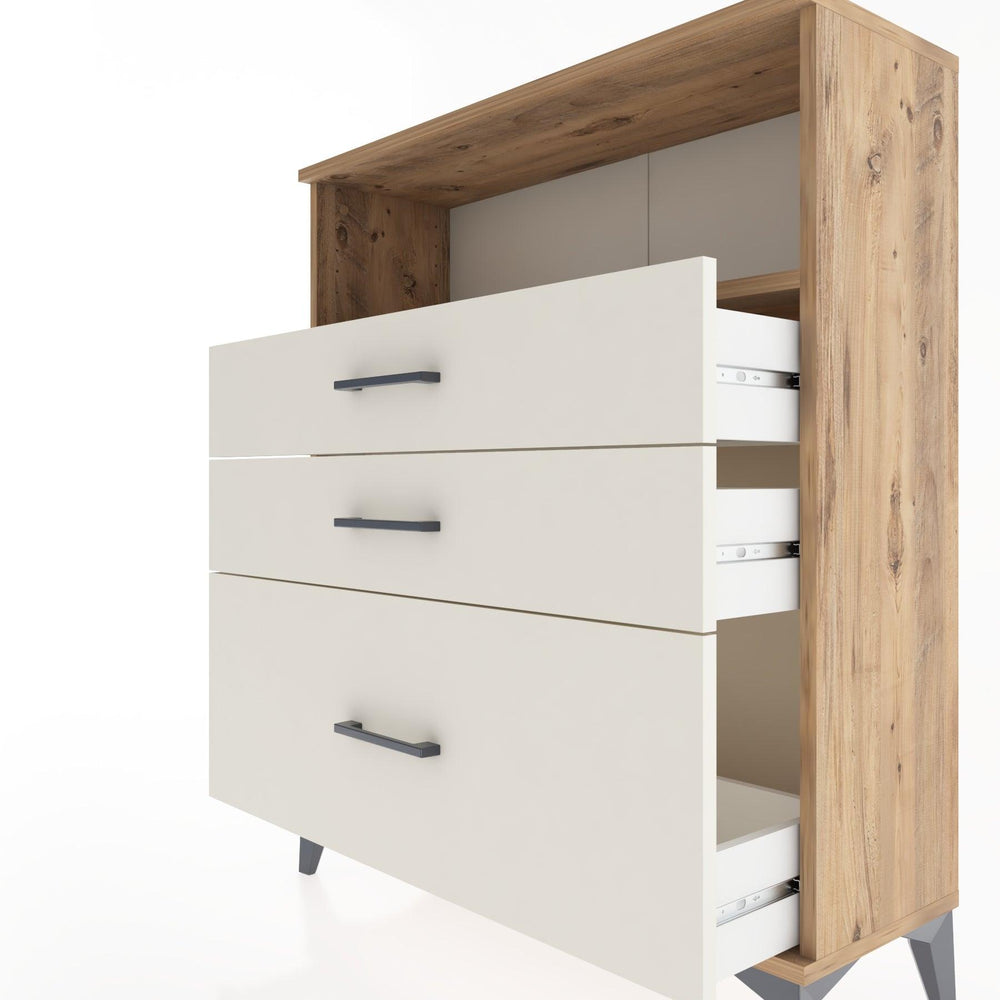 Woodntry Modüler Şifonyer Çam 88x30x94 cm Çekmeceli ve Raflı CR13-3