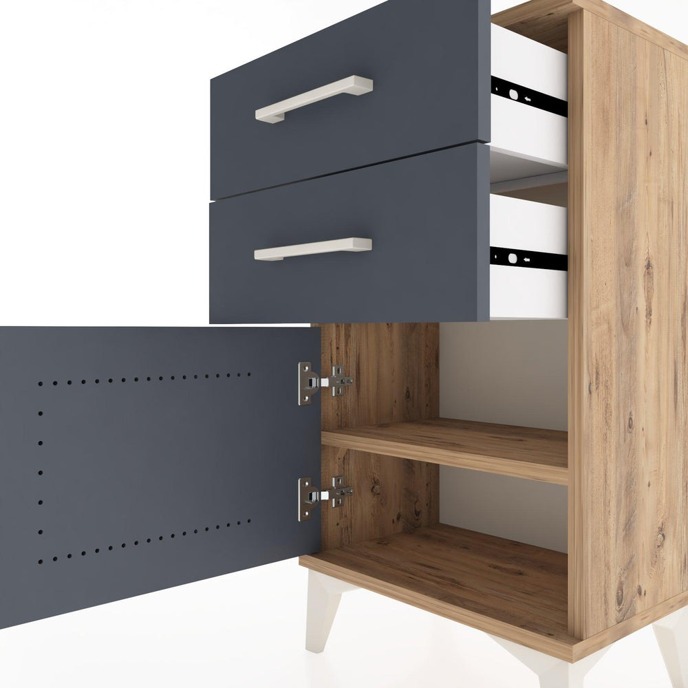 Woodntry Modüler Komodin İki Çekmece ve Kapaklı 44x30x68 cm Çam - Woodntry