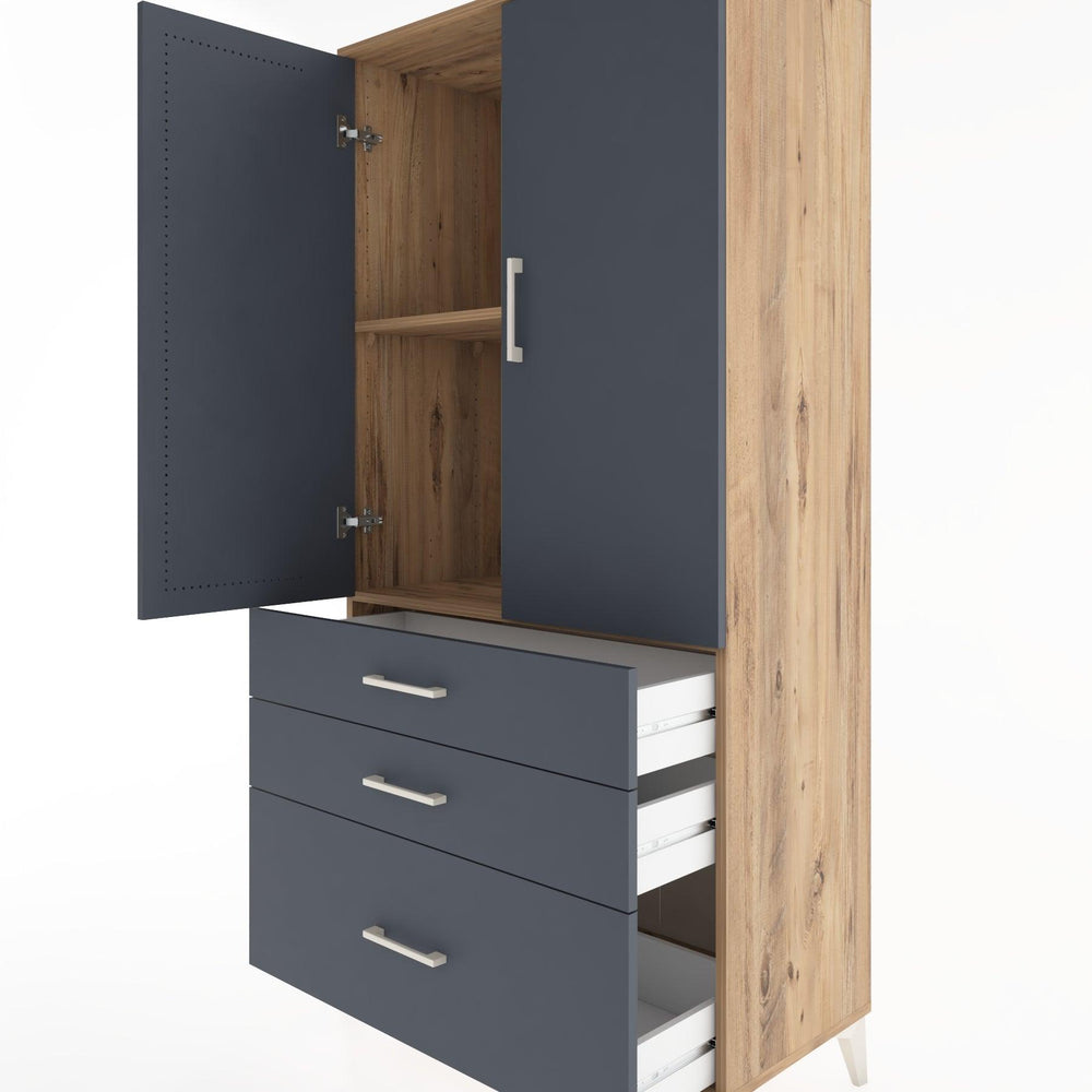 Woodntry Modüler Dolap Çam 88x44x170 cm Kapaklı ve Çekmeceli KC14-3