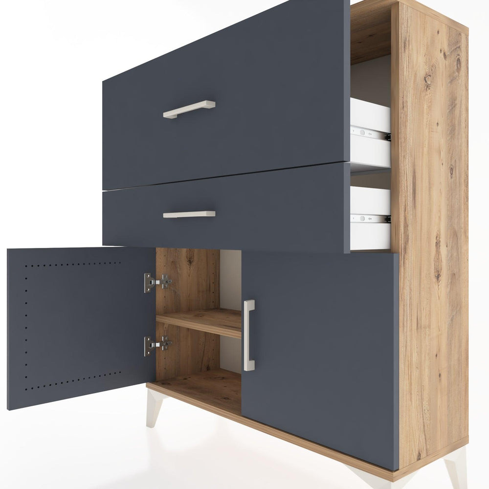 Woodntry Modüler Şifonyer Çam 88x30x94 cm Kapaklı ve Çekmeceli KC12-3