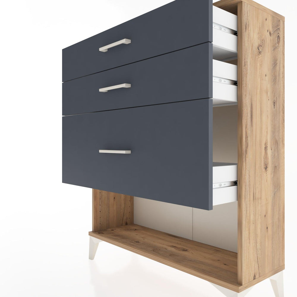 Woodntry Modüler Şifonyer Çam 88x30x94 cm Çekmeceli ve Raflı CR15-3