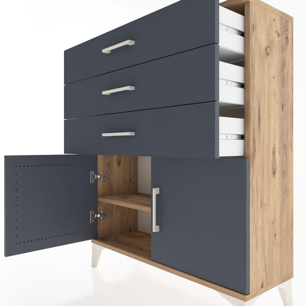 Woodntry Modüler Şifonyer Çam 88x30x94 cm Kapaklı ve Çekmeceli KC8-3