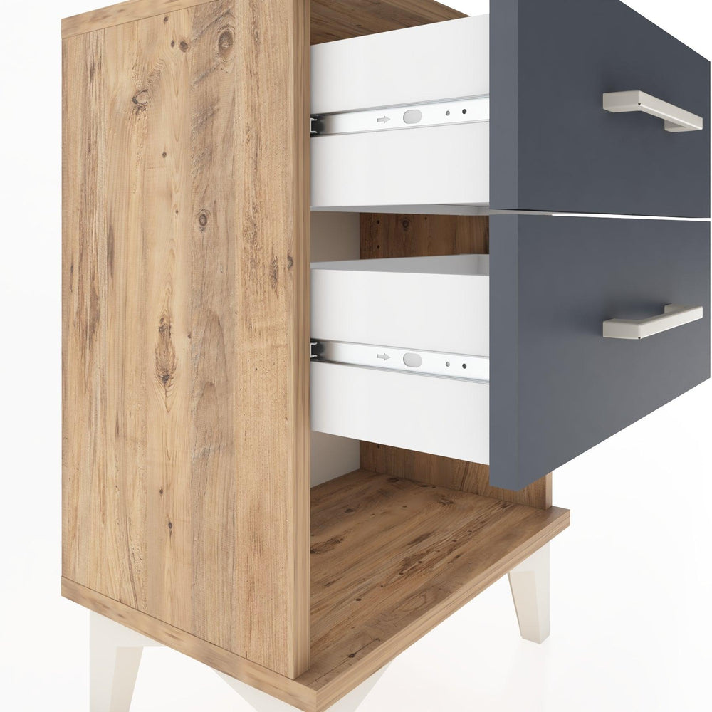 Woodntry Modüler Komodin İki Çekmece ve Raf 44x30x52 cm Çam - Woodntry