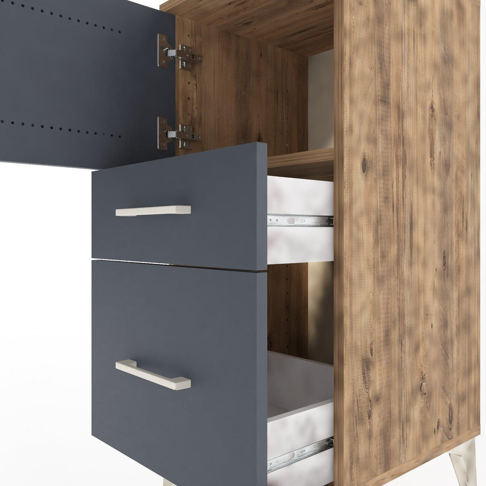 Woodntry Modular Nightstand Pine 44x44x84 cm with Cover and Drawer KC45-3