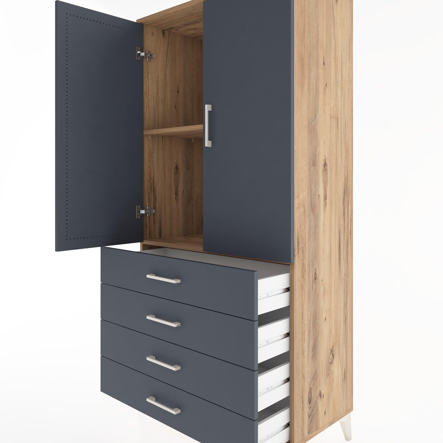 Woodntry Modüler Dolap Çam 88x44x170 cm Kapaklı ve Çekmeceli KC5-3
