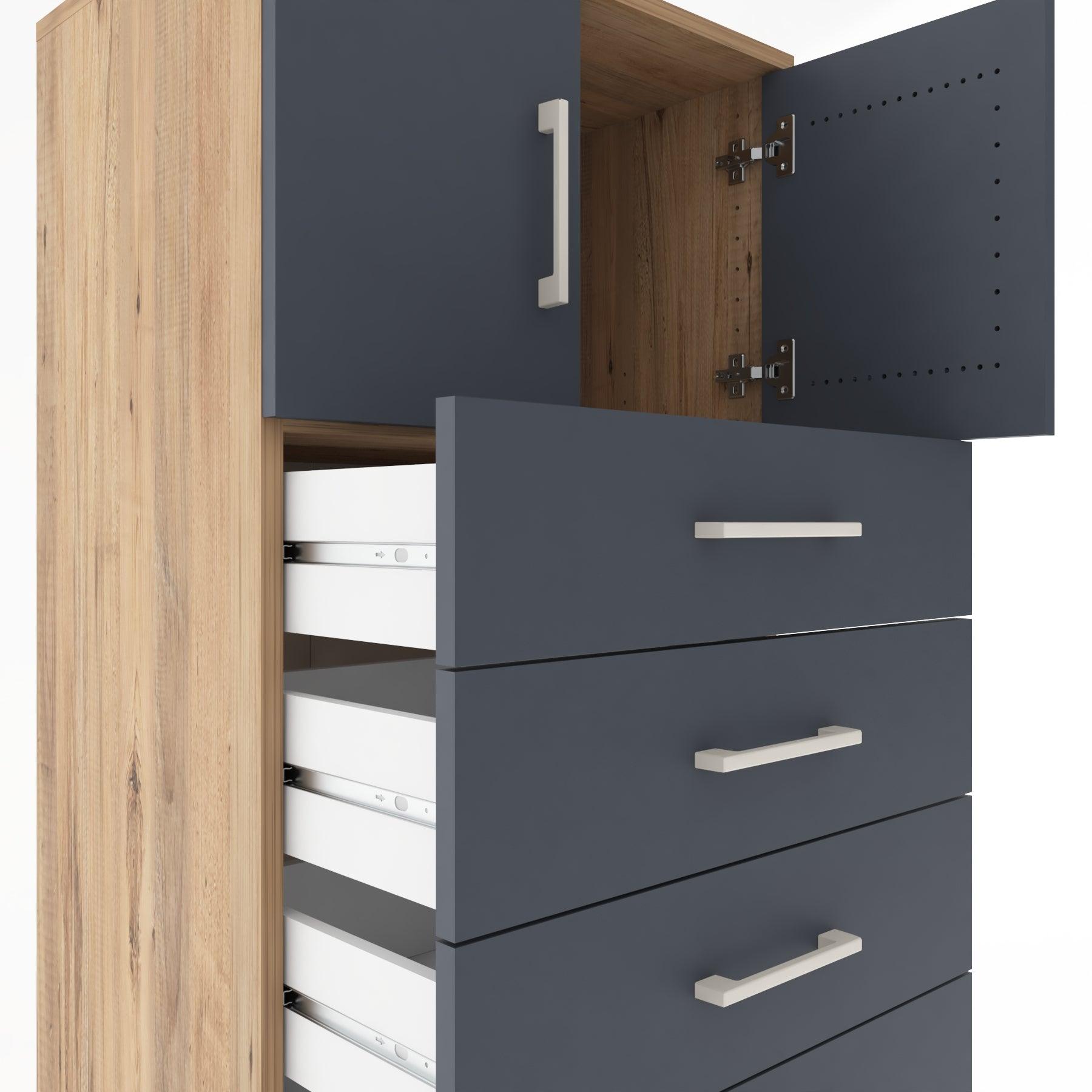 Woodntry Modüler Dolap Çam 60x44x170 cm Kapaklı ve Çekmeceli KC17-3