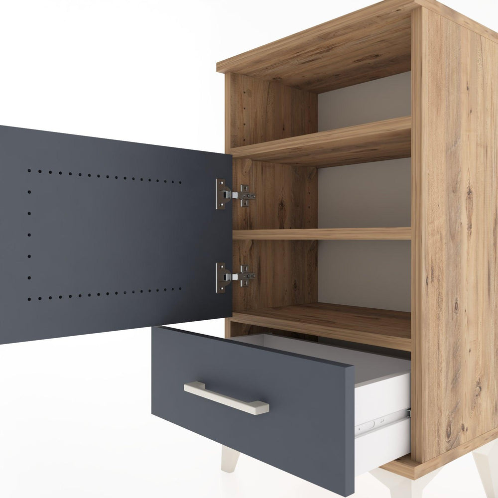 Woodntry Modüler Komodin Raf Kapak Çekmeceli 44x30x68 cm Çam - Woodntry