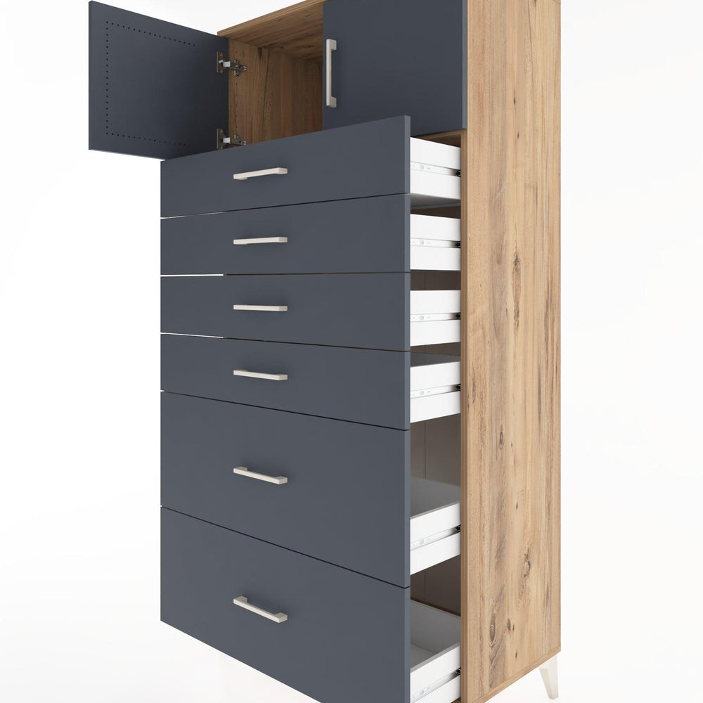 Woodntry Modüler Dolap Çam 88x44x170 cm Kapaklı ve Çekmeceli KC17-3