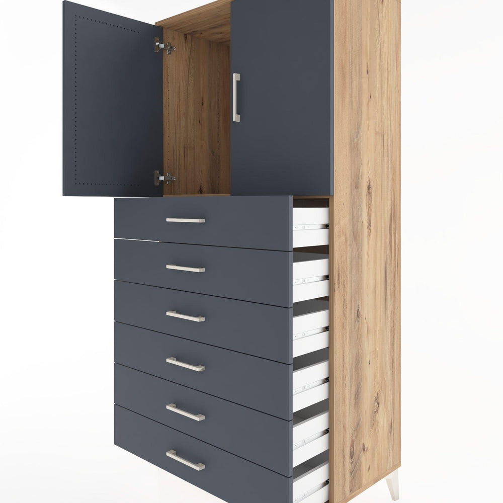 Woodntry Modüler Dolap Çam 88x44x170 cm Kapaklı ve Çekmeceli KC3-3