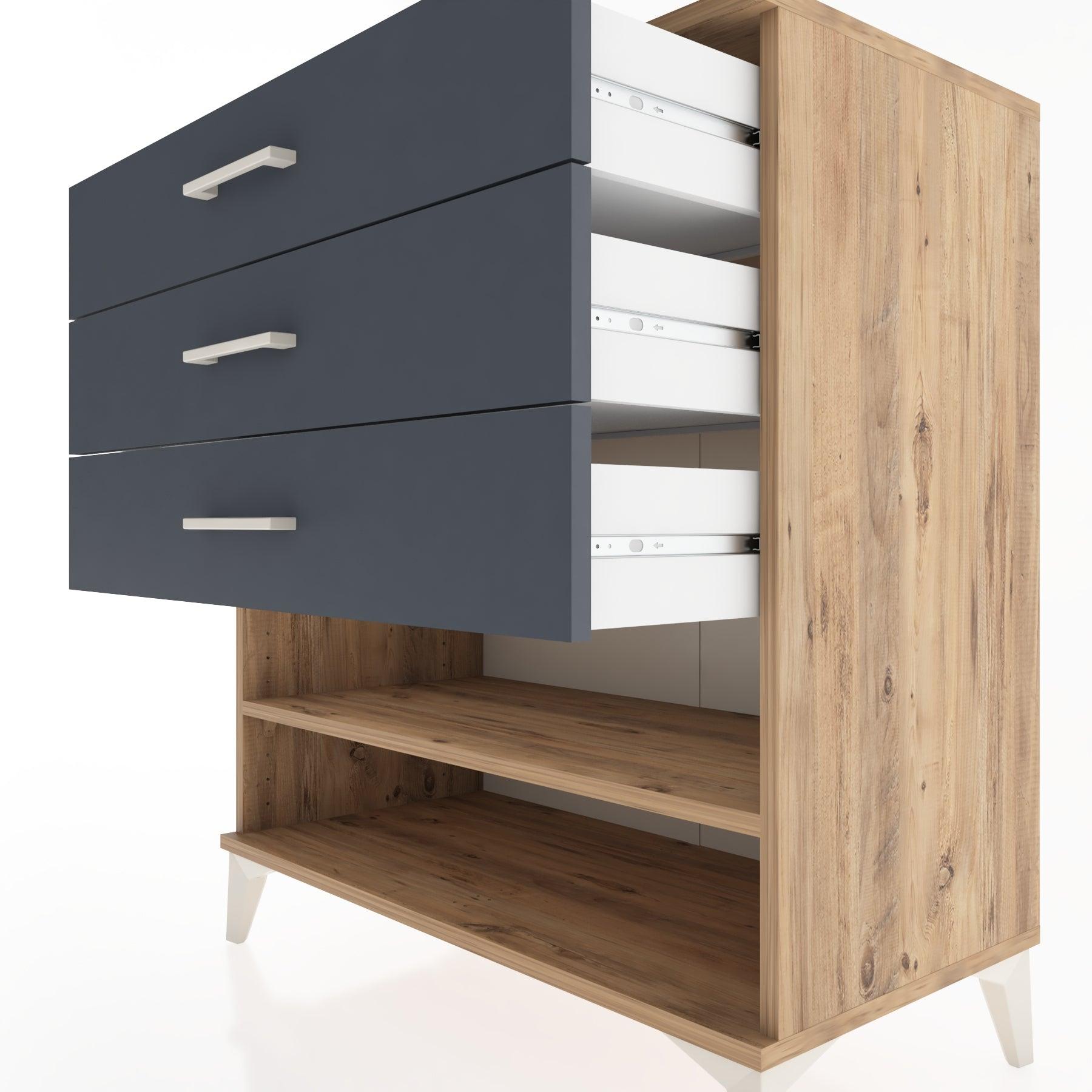 Woodntry Modüler Şifonyer Çam 88x44x84 cm Çekmeceli ve Raflı CR12-3