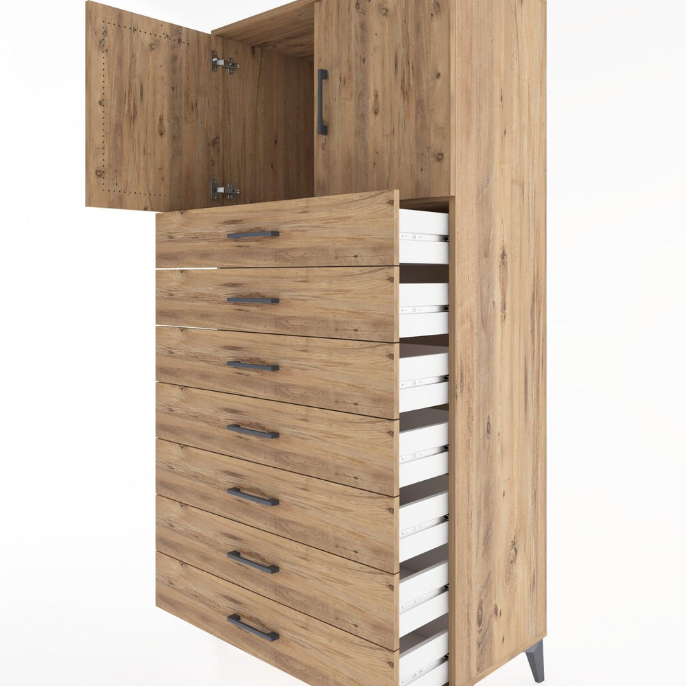 Woodntry Modüler Dolap Çam 88x44x170 cm Kapaklı ve Çekmeceli KC2-3