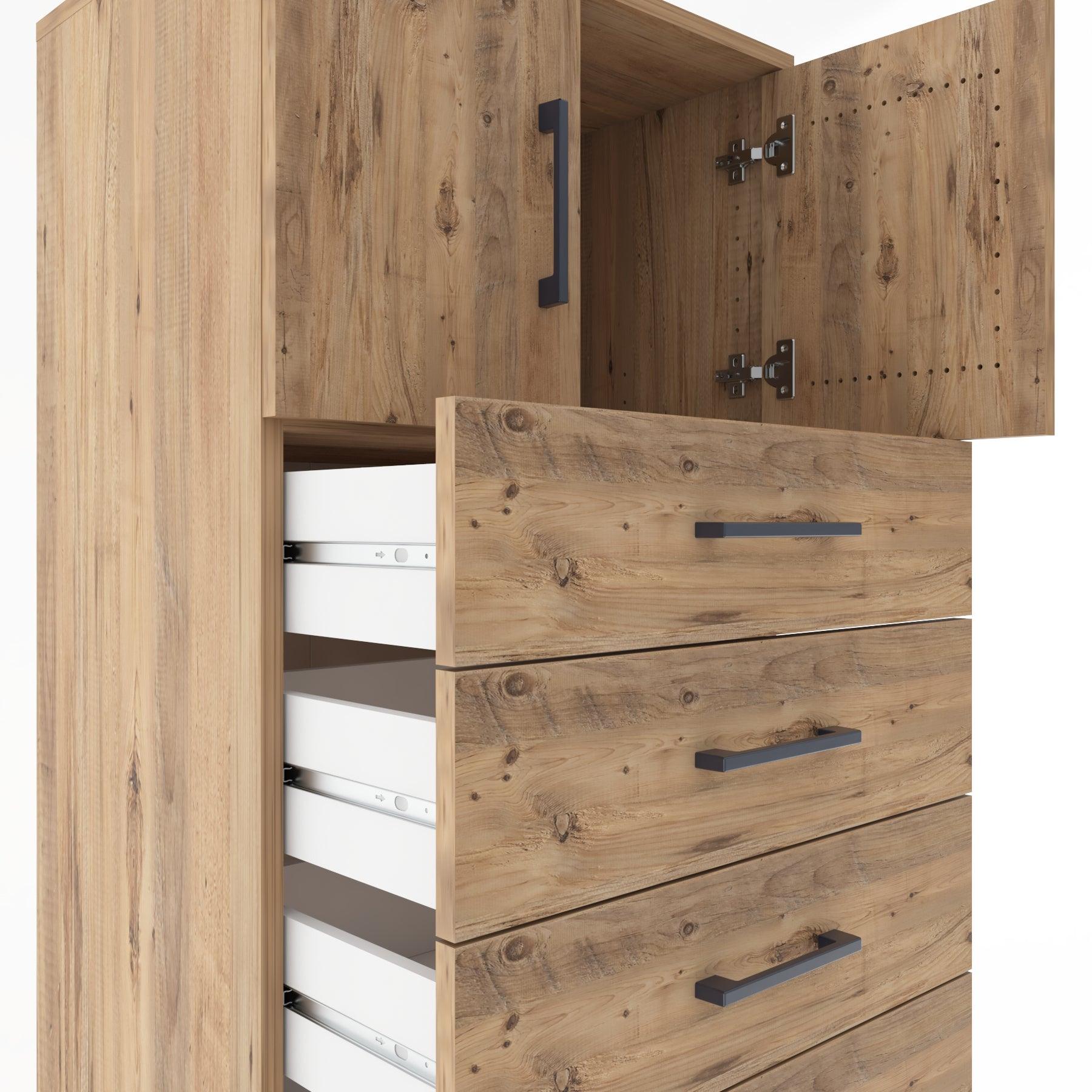 Woodntry Modüler Dolap Çam 60x44x170 cm Kapaklı ve Çekmeceli KC17-3