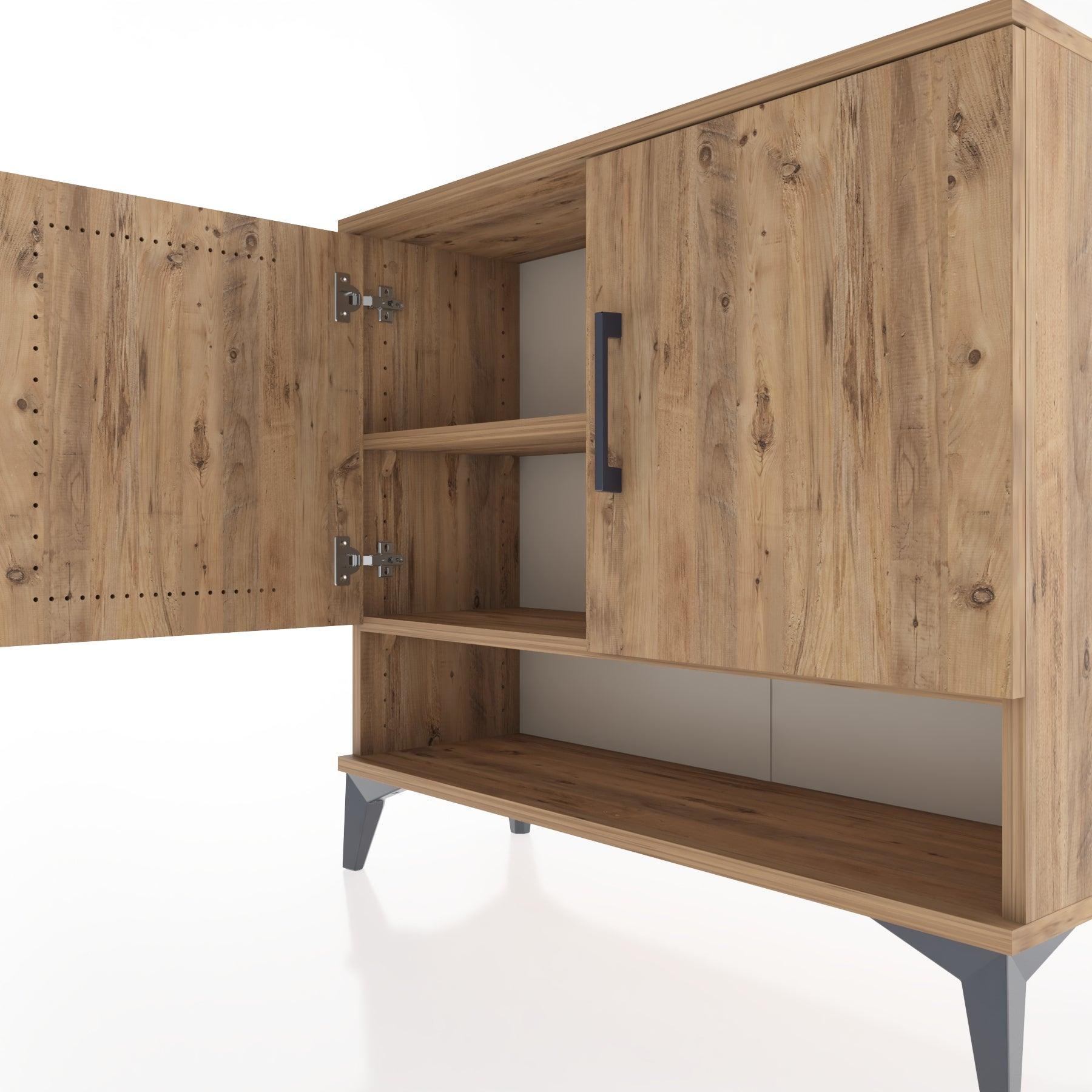 Woodntry Modüler Şifonyer İki Kapak ve Raflı V1 88x30x68 cm Çam - Woodntry