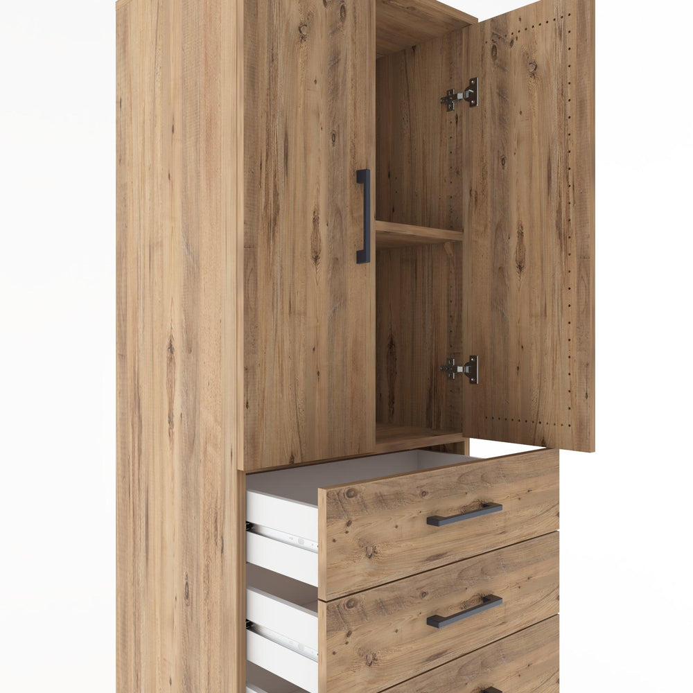 Woodntry Modüler Dolap Çam 60x44x170 cm Kapaklı ve Çekmeceli KC13-3