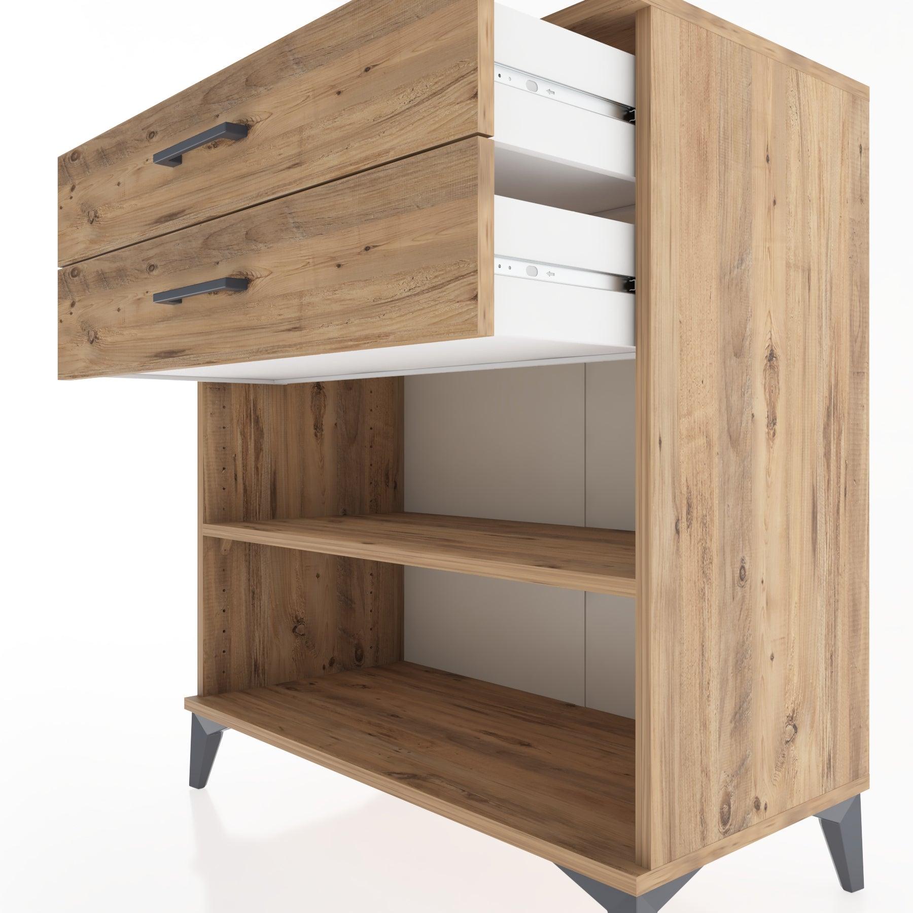 Woodntry Modüler Şifonyer Çam 88x44x84 cm Çekmeceli ve Raflı CR14-3