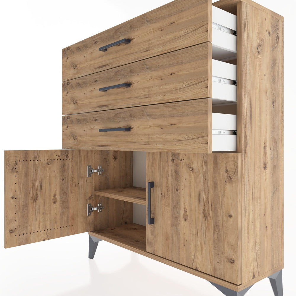 Woodntry Modüler Şifonyer Çam 88x30x94 cm Kapaklı ve Çekmeceli KC8-3