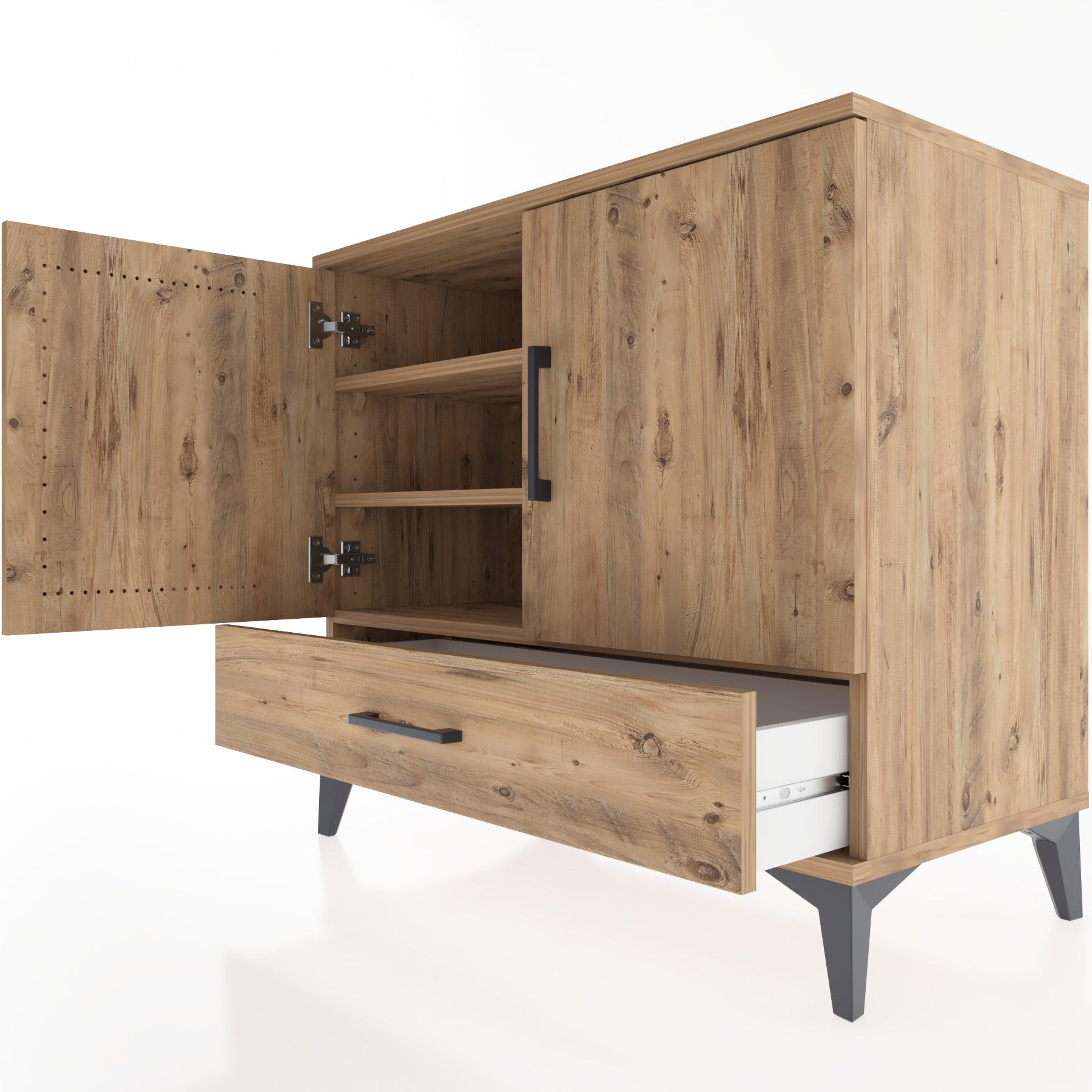 Woodntry Modüler Şifonyer Çam 88x44x68 cm Kapaklı ve Çekmeceli KC1-3