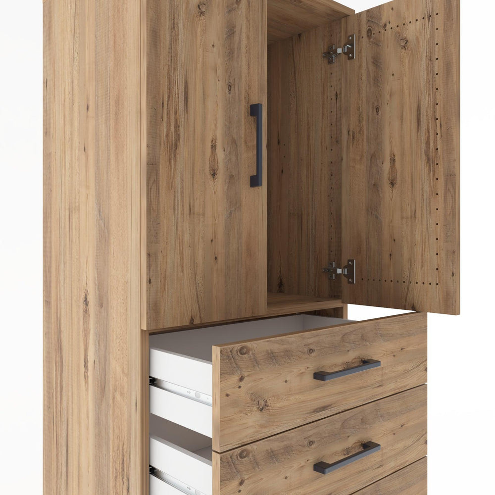 Woodntry Modüler Dolap Çam 60x44x170 cm Kapaklı ve Çekmeceli KC12-3