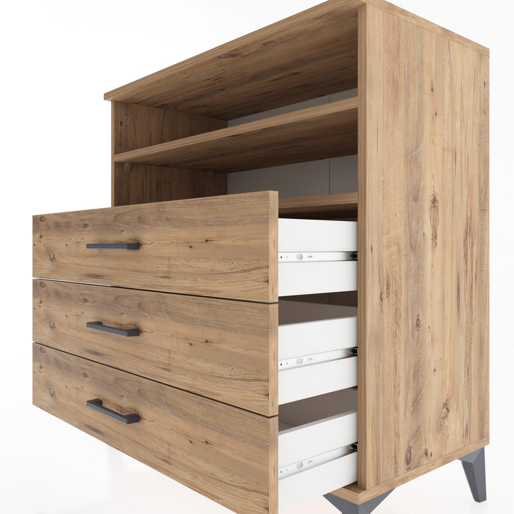 Woodntry Modüler Şifonyer Çam 88x44x84 cm Çekmeceli ve Raflı CR17-3