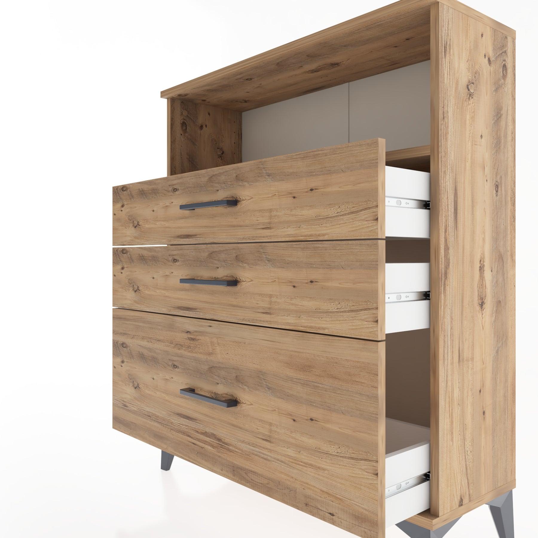 Woodntry Modüler Şifonyer Çam 88x30x94 cm Çekmeceli ve Raflı CR13-3