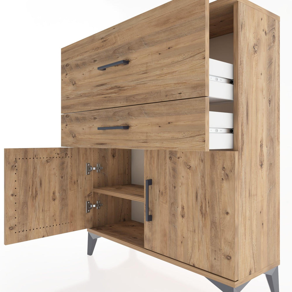 Woodntry Modüler Şifonyer Çam 88x30x94 cm Kapaklı ve Çekmeceli KC12-3