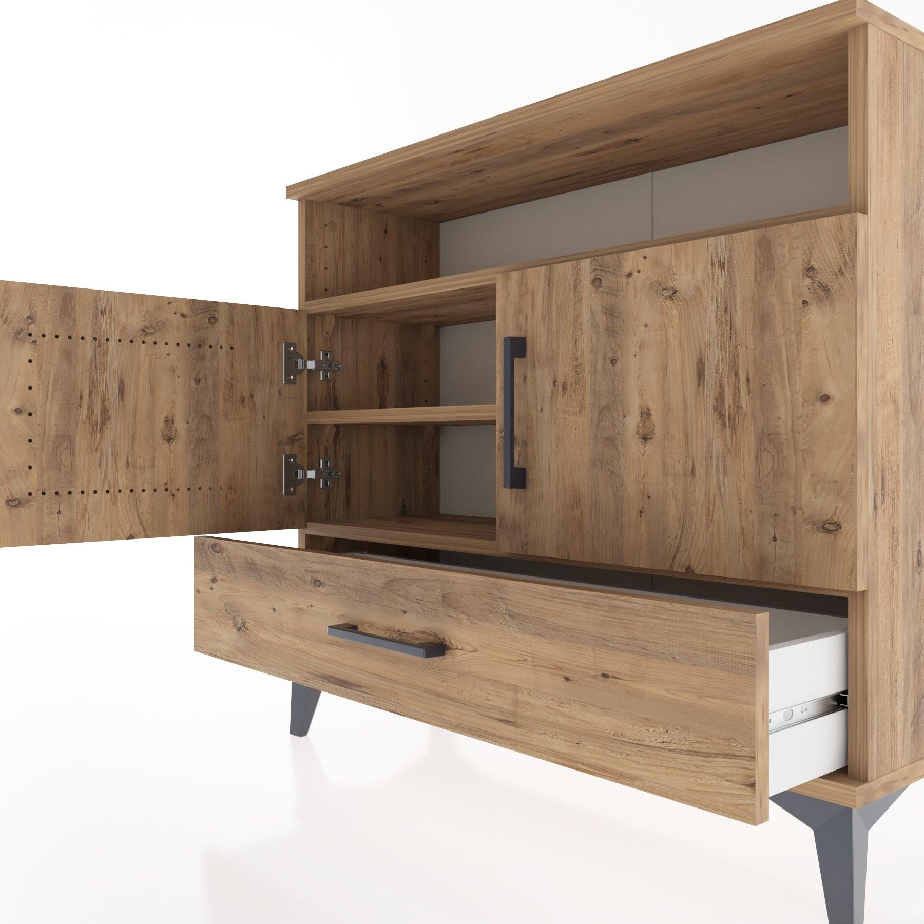 Woodntry Modüler Şifonyer Raf Kapak Çekmeceli 88x30x68 cm Çam - Woodntry