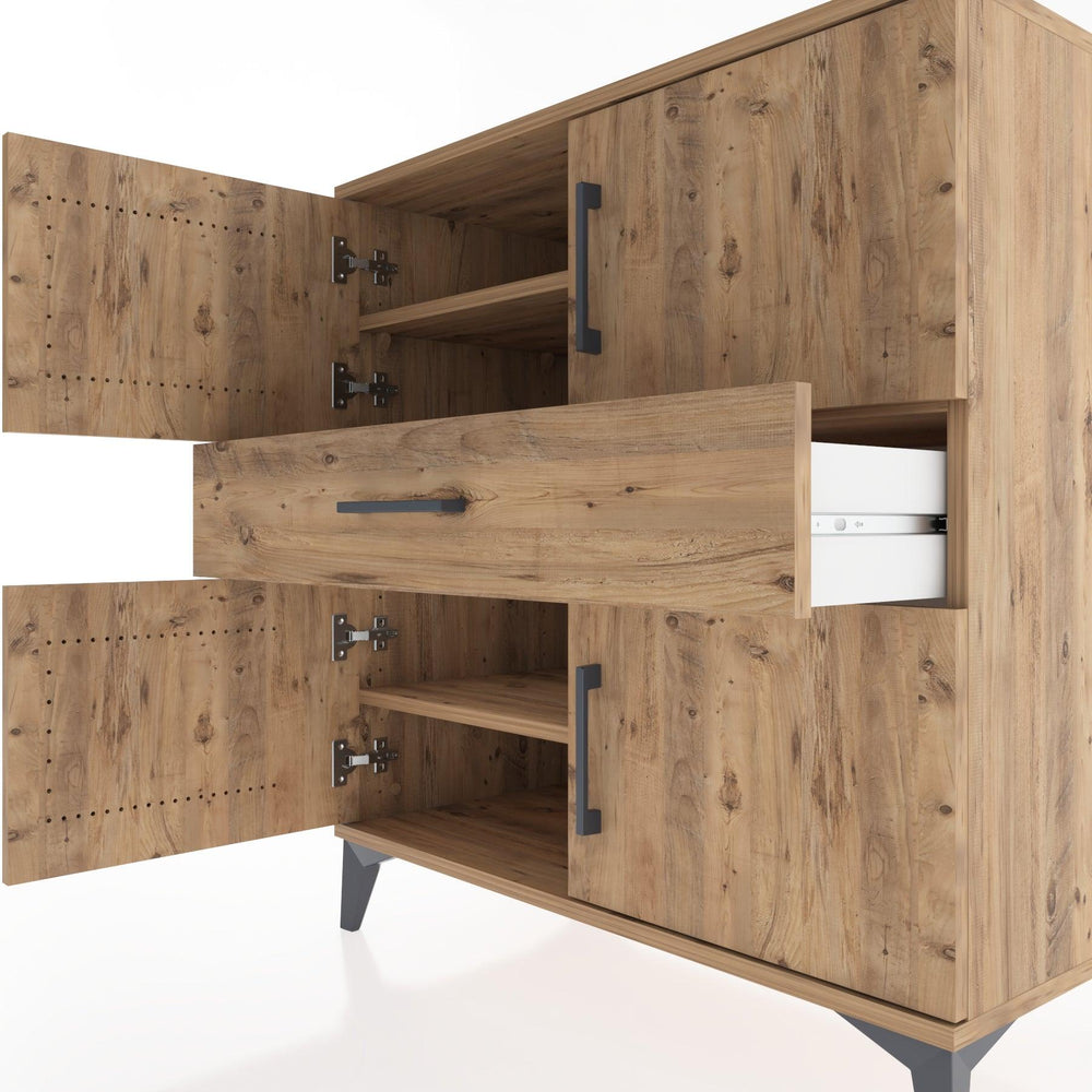 Woodntry Modüler Şifonyer Çam 88x44x84 cm Kapaklı ve Çekmeceli KC101-3