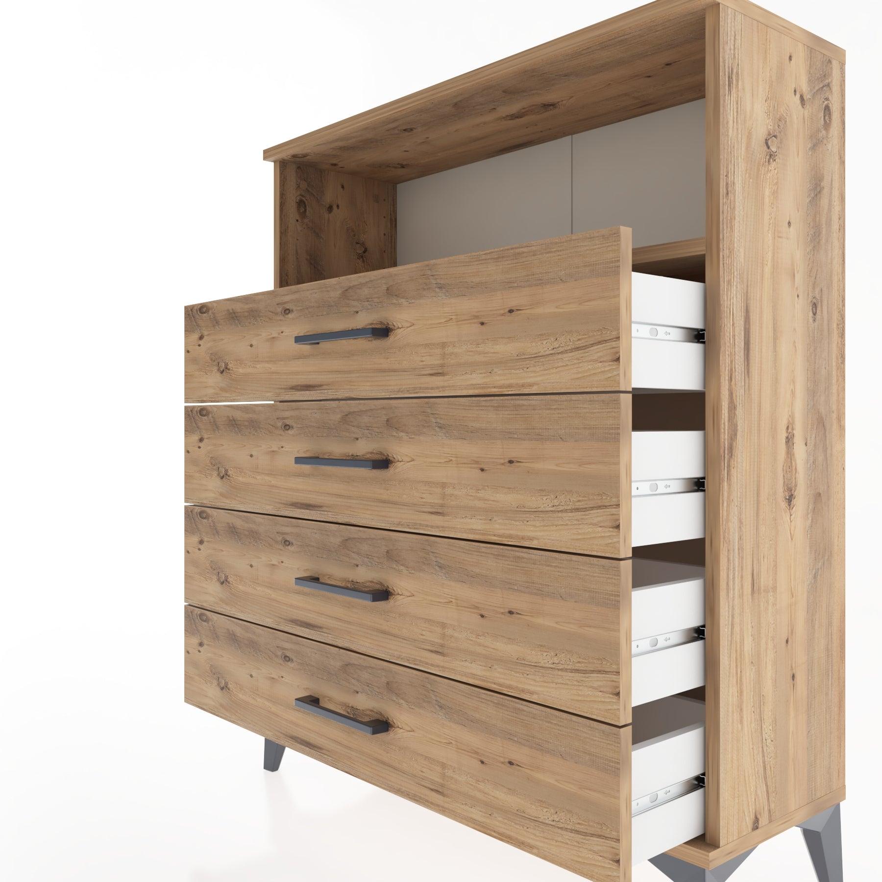 Woodntry Modüler Şifonyer Çam 88x30x94 cm Çekmeceli ve Raflı CR19-3