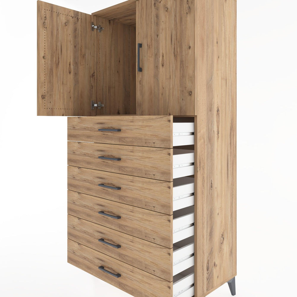 Woodntry Modüler Dolap Çam 88x44x170 cm Kapaklı ve Çekmeceli KC3-3