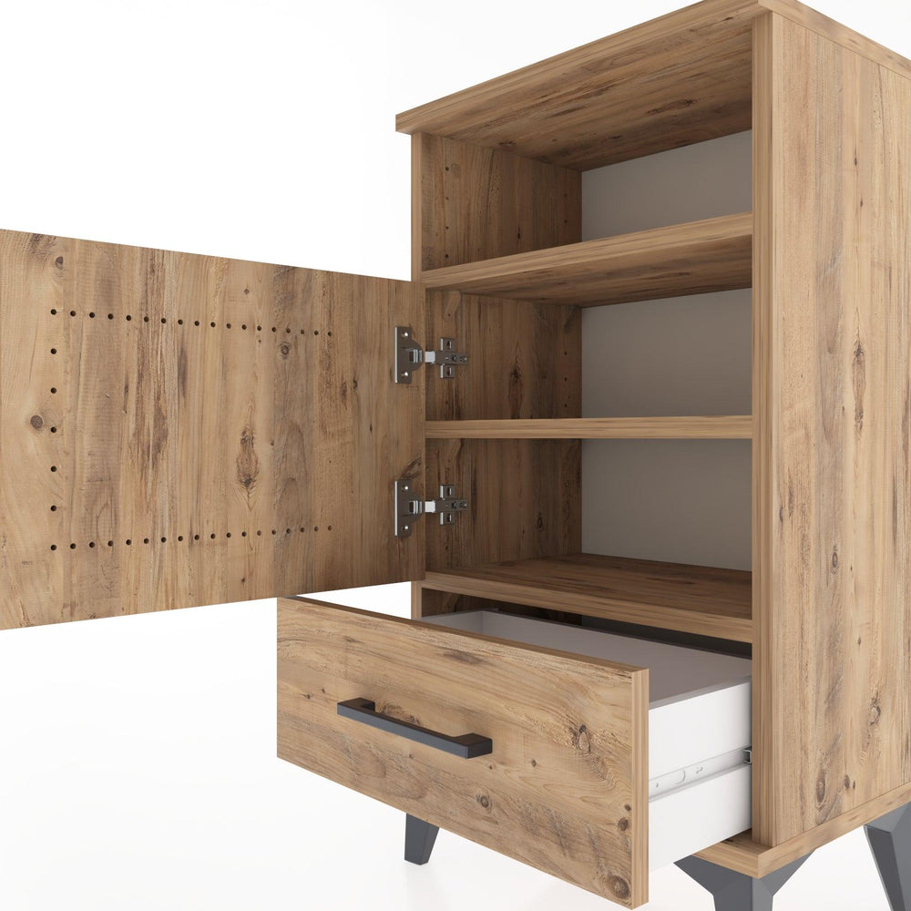 Woodntry Modüler Komodin Raf Kapak Çekmeceli 44x30x68 cm Çam - Woodntry