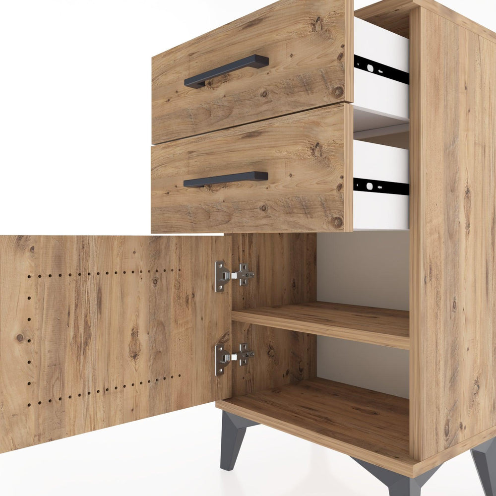 Woodntry Modüler Komodin İki Çekmece ve Kapaklı 44x30x68 cm Çam - Woodntry