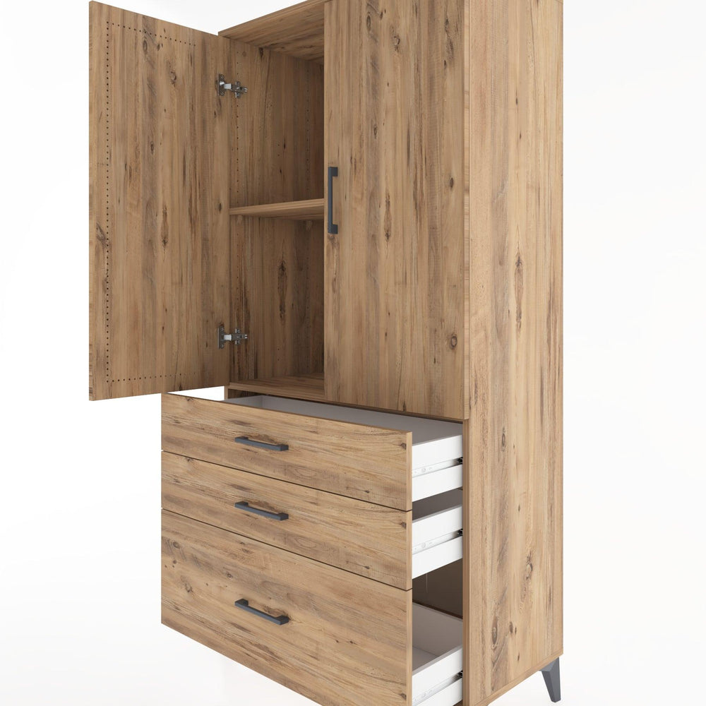 Woodntry Modüler Dolap Çam 88x44x170 cm Kapaklı ve Çekmeceli KC14-3