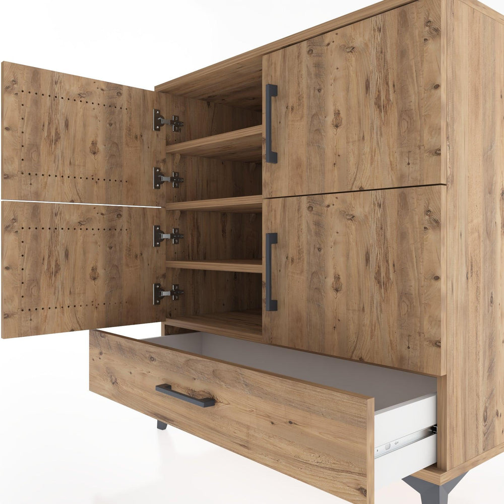 Woodntry Modüler Şifonyer Çam 88x44x84 cm Kapaklı ve Çekmeceli KC91-3