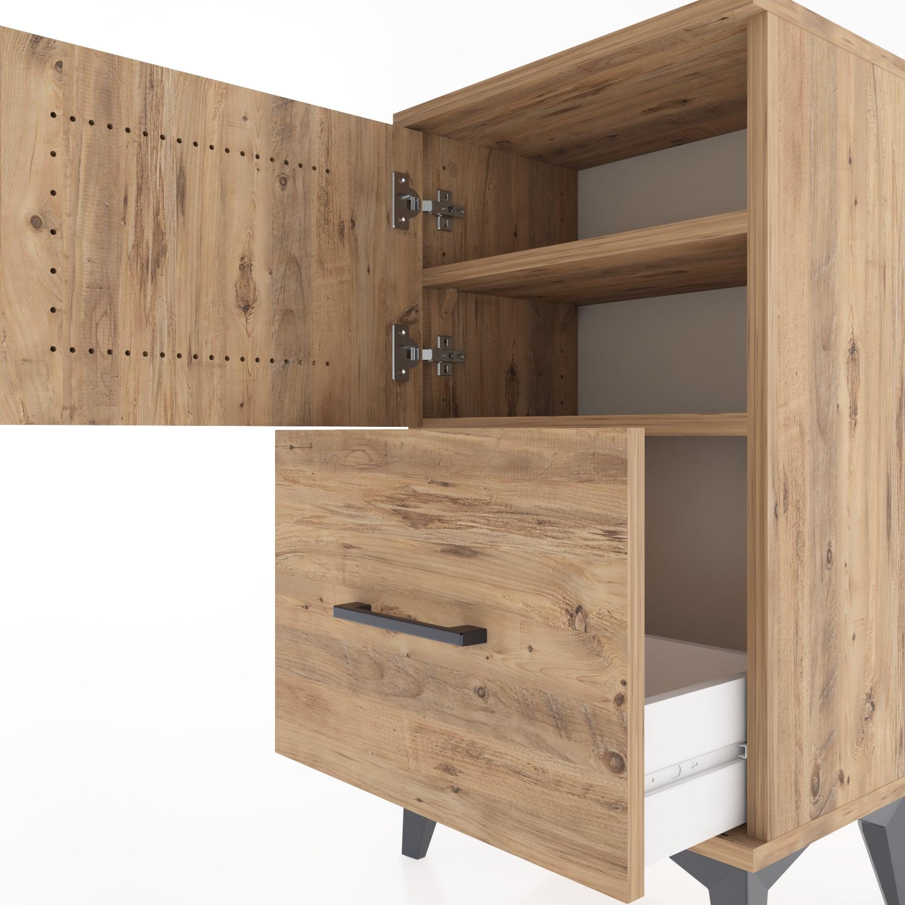 Woodntry Modüler Komodin Çekmece ve Kapaklı V2 44x30x68 cm Çam - Woodntry