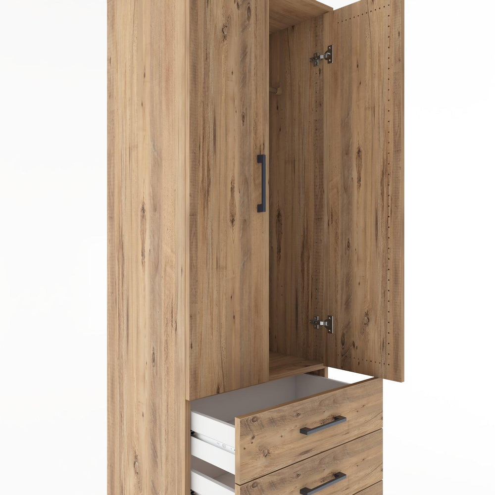 Woodntry Modüler Dolap Çam 60x44x170 cm Kapaklı ve Çekmeceli KC28-3