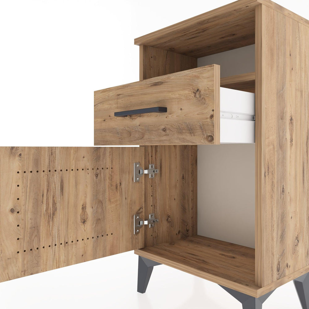 Woodntry Modüler Komodin Raf Çekmece Kapaklı 44x30x68 cm Çam - Woodntry