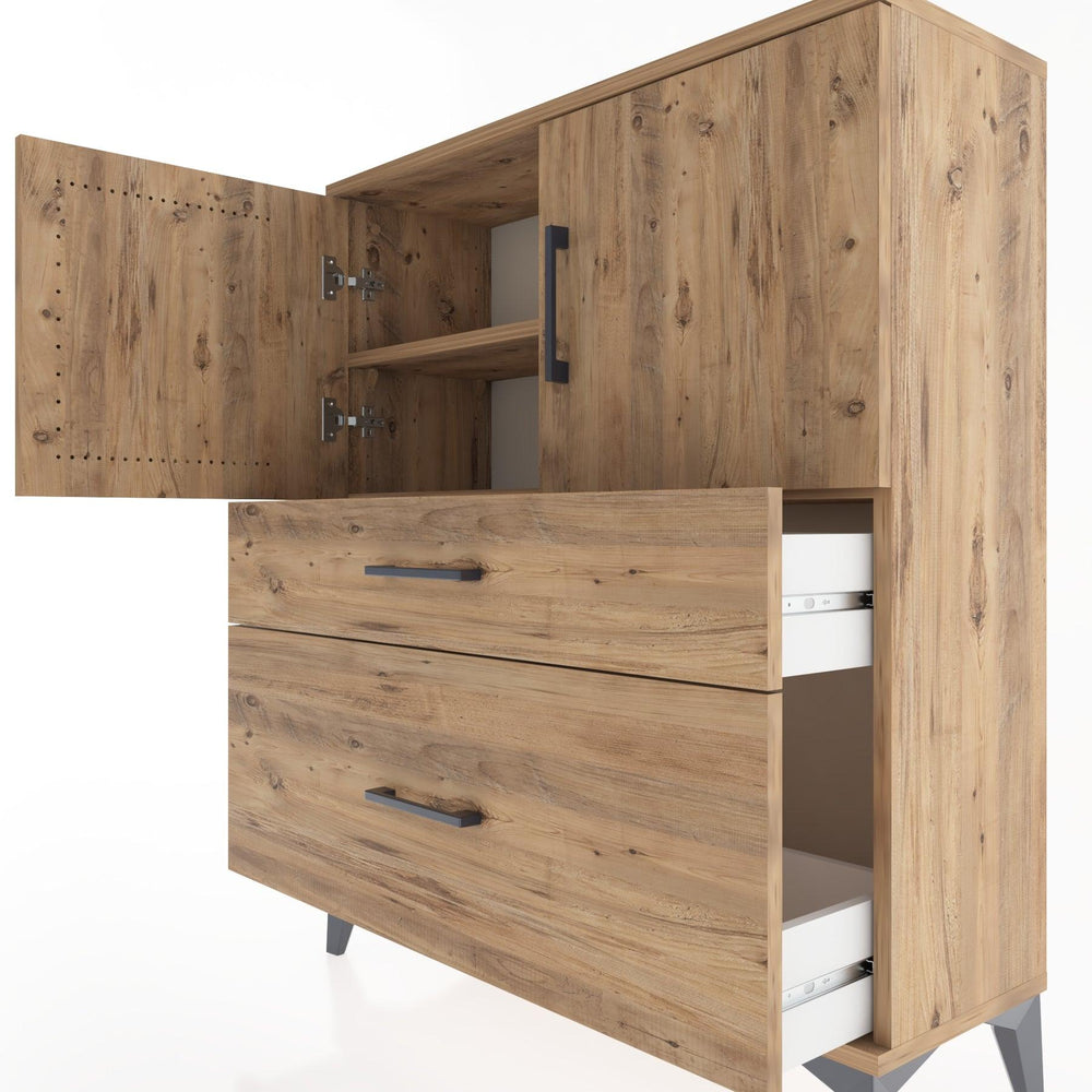 Woodntry Modüler Şifonyer Çam 88x30x94 cm Kapaklı ve Çekmeceli KC11-3