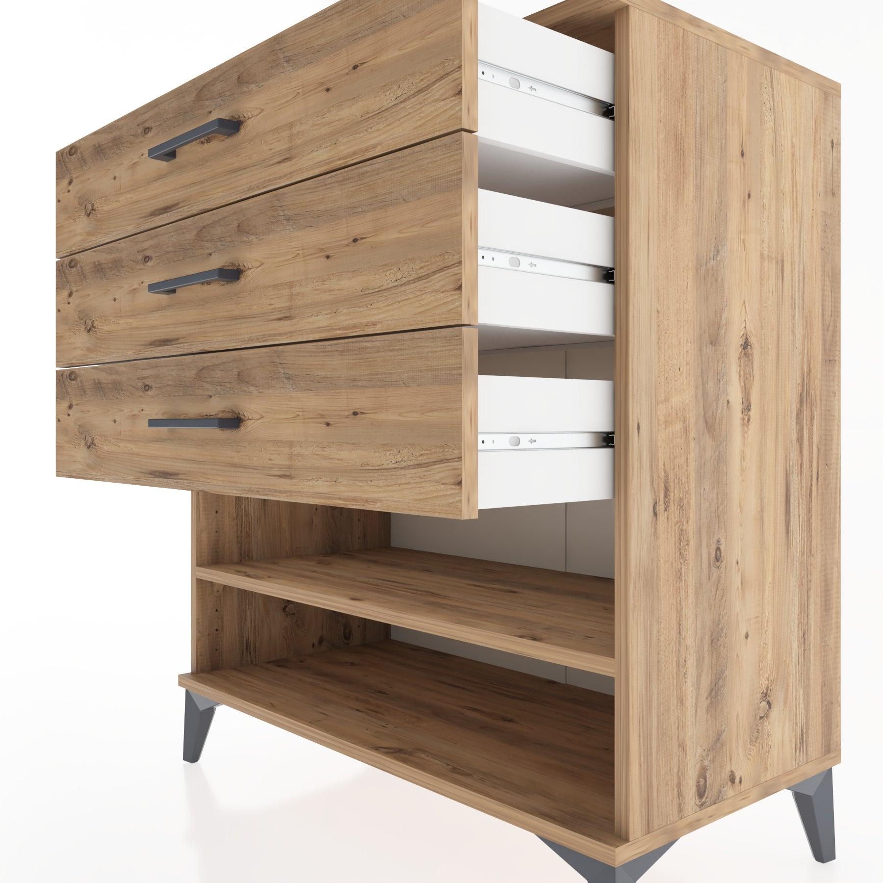 Woodntry Modüler Şifonyer Çam 88x44x84 cm Çekmeceli ve Raflı CR12-3