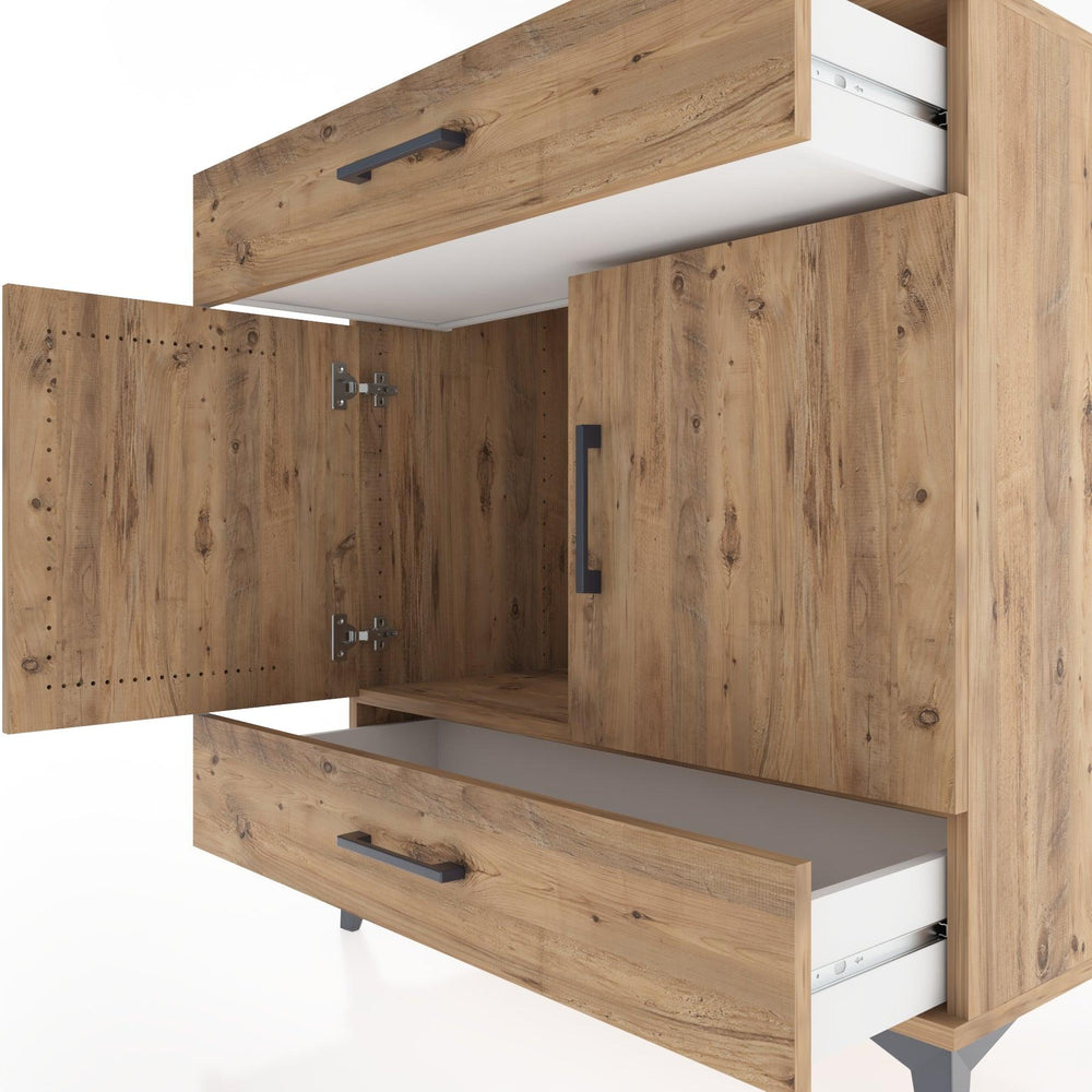 Woodntry Modüler Şifonyer Çam 88x44x84 cm Kapaklı ve Çekmeceli KC60-3