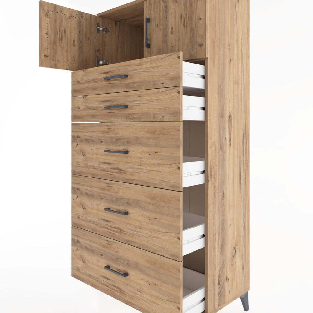 Woodntry Modüler Dolap Çam 88x44x170 cm Kapaklı ve Çekmeceli KC22-3