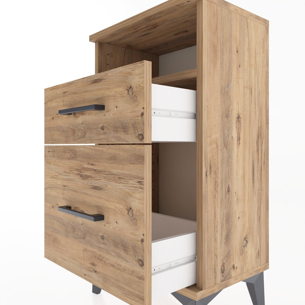 Woodntry Modüler Komodin 2 Çekmece ve Raflı V3 44x30x68 cm Çam - Woodntry